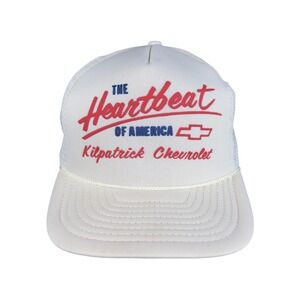 Vtg Trucker Heartbeat of America Rope Snapback Chevrolet White Mesh Cap 80s‎ 90s